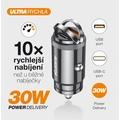 Chytrá mini nabíječka do auta ALIGATOR Power Delivery 30W, USB-C + USB-A, černá