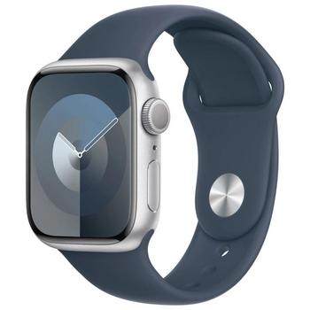 APPLE Watch Series 9 GPS 41mm Silver Aluminium Case with Storm Blue Sport Band - M/L