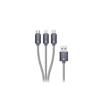 CONNECT IT Wirez 3in1 USB-C & Micro USB & Lightning, silver gray, 1,2 m