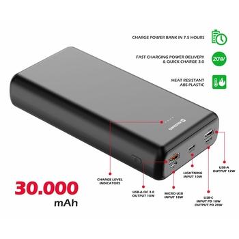 SWISSTEN POWER LINE POWER BANK 30000 mAh 20W BLACK