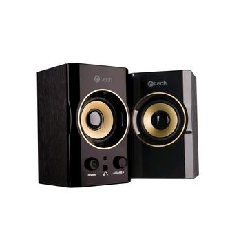 repro C-TECH SPK-11, 2.0, dřevěné, černo-zlaté, USB