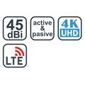 EVOLVEO Xany 2A LTE 230/5V, 45dBi aktivní pokojová anténa DVB-T/T2, LTE filtr