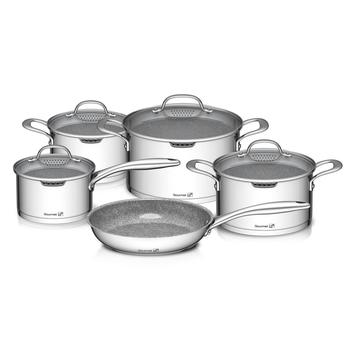 Sada nádobí G21 Gourmet Miracle s cedníkem, 9 dílů, nerez/greblon