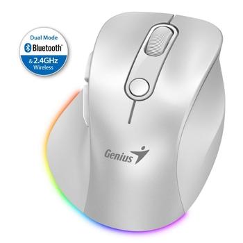 GENIUS Ergo 9000S Pro Pearl White/ duální Bluetooth + 2,4GHz/ 2400 dpi/ bezdrátová/ 6tlačítková/ tic