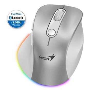 GENIUS Ergo 9000S Pro Silver/ duální Bluetooth + 2,4GHz/ 2400 dpi/ bezdrátová/ 6tlačítková/ tichá/ s