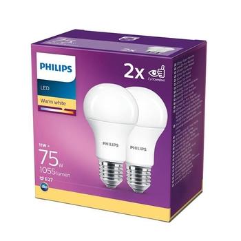 LED žárovka PHILIPS klasik, 11W, E27, teplá bílá, 2ks