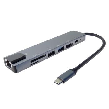 PremiumCord USB-C na HDMI + USB3.0 + USB2.0 + PD + SD/TF + RJ45 adaptér