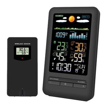 Solight meteostanice, barevný LCD, vnitřní/venkovní teplota a vlhkost, tlak, RCC, černá - TE87