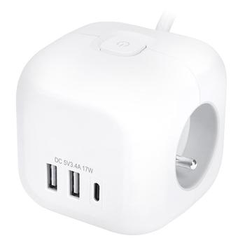 prodl.3z  2m+2xUSB-A+C kostka +vyp. bílá SO.