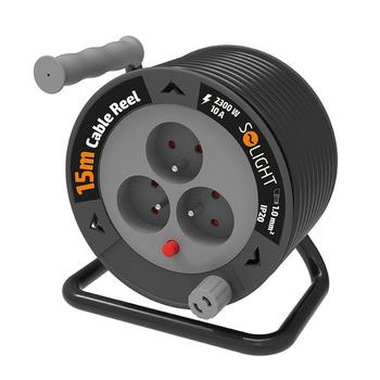 Solight prodlužovací přívod na bubnu 15m, 3 zásuvky, černý kabel, 3x 1,0mm2 - PB24B