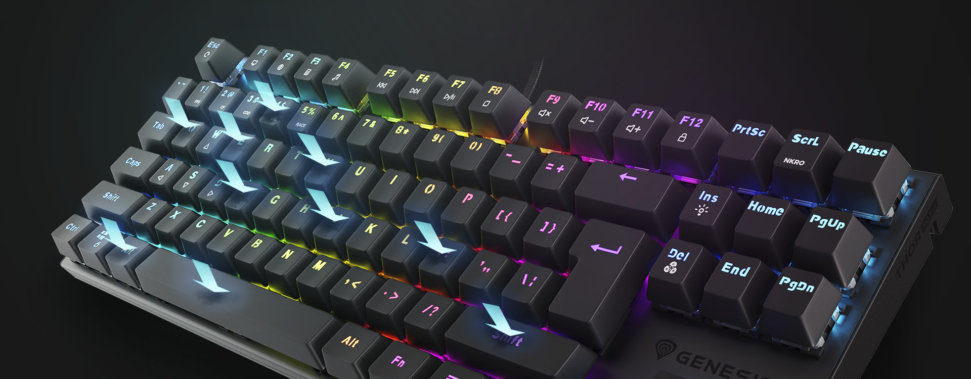 Herní mechanická klávesnice GENESIS THOR 303 TKL RGB Outemu Red černá black