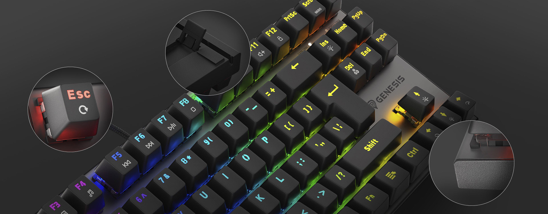 Herní mechanická klávesnice GENESIS THOR 303 TKL RGB Outemu Red černá black