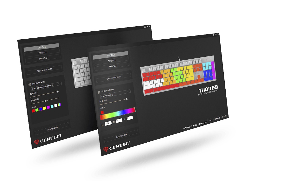 Tichá herní klávesnice GENESIS THOR 303 RGB Outemu Peach Silent