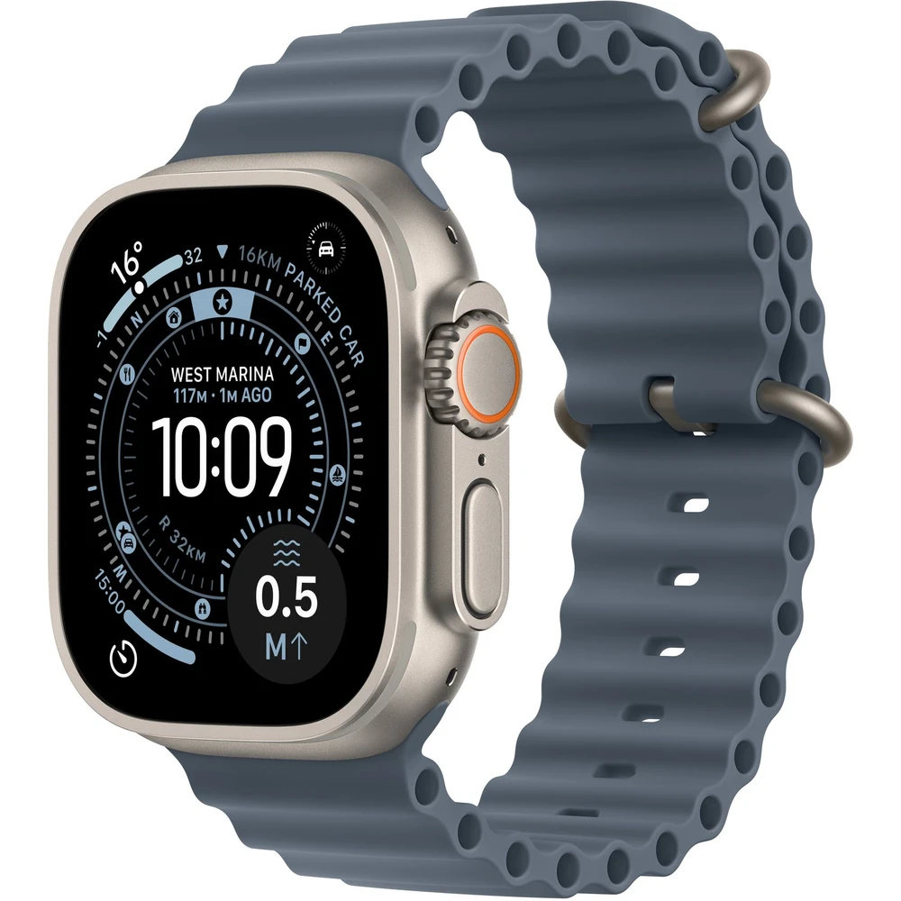 Chytré hodinky APPLE Watch Ultra 3 49mm Přírodní titan s ocelově modrým oceánským řemínkem