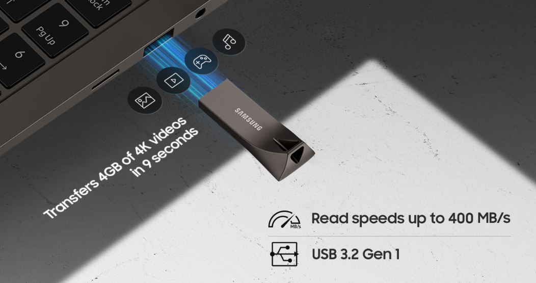 Přenosný flash disk SAMSUNG BAR Plus 128GB Champagne Silver